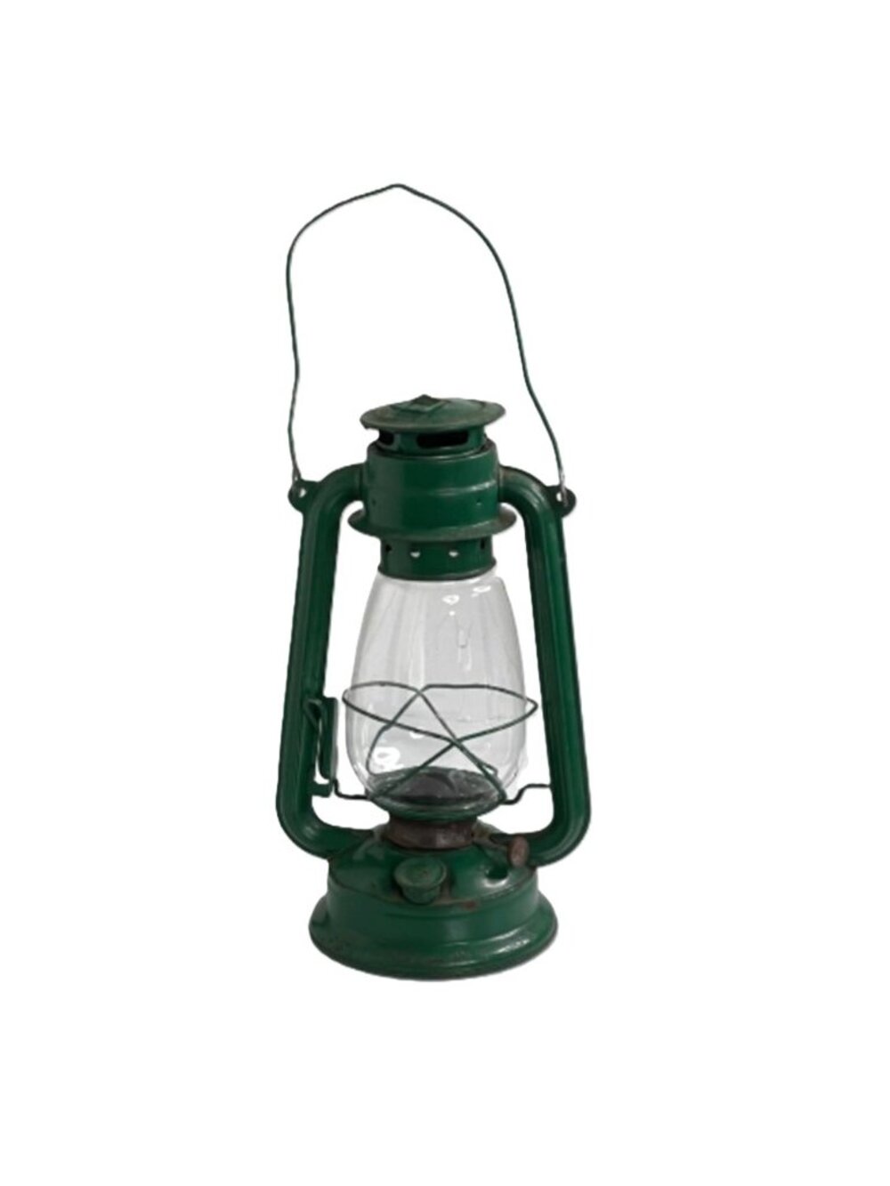 Vintage Green Hurricane Kerosene Lantern Great Condition Clear Globe 12"